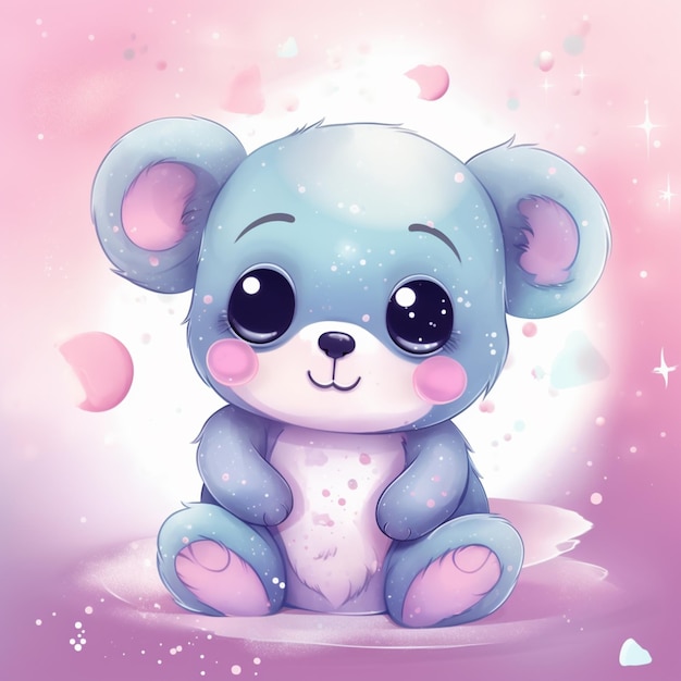 Photo a blue teddy bear with a pink background and the word love on it.