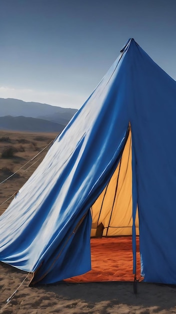 Foto tenda blu con sfondo a solco