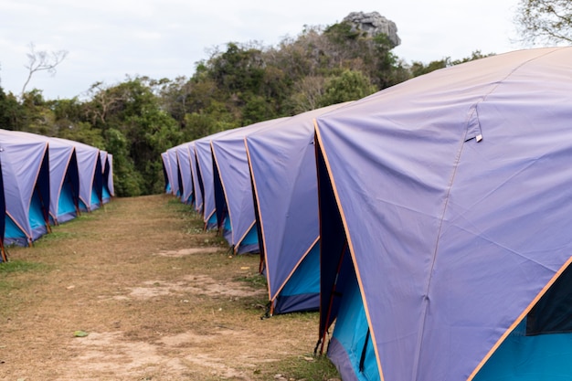 Blue tents lined up