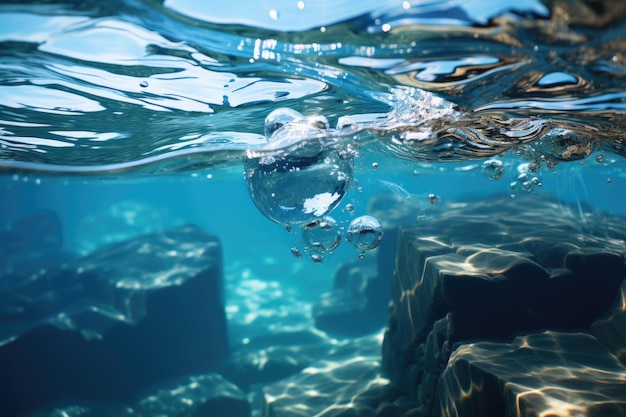 Foto texture blu della superficie dell'acqua di mare sfondo naturale profondità del campo poco profondo ia generativa