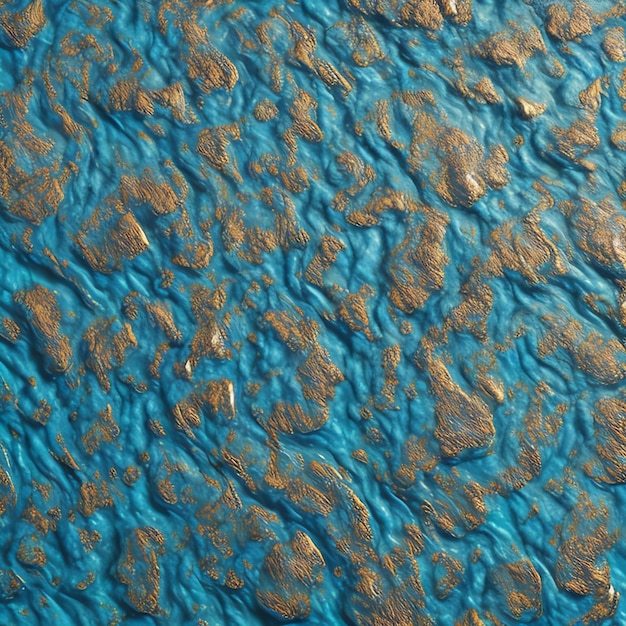 Синяя текстурированная поверхность с узорами из сусального золота.