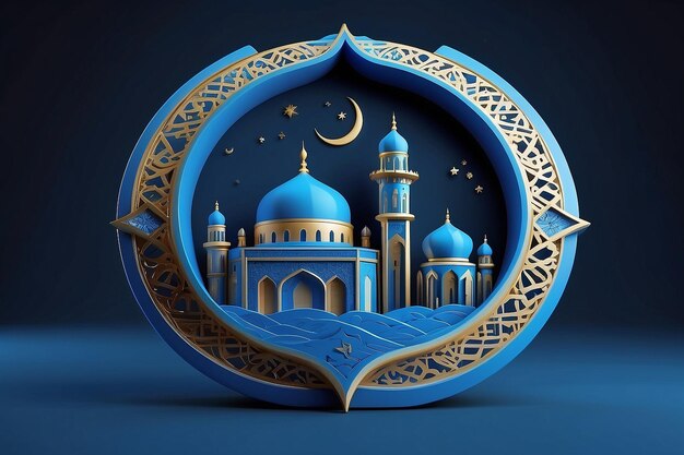 Blue theme 3d Islamic Icon suitable for Ramadan Eid al Fitr and Eid al Adha