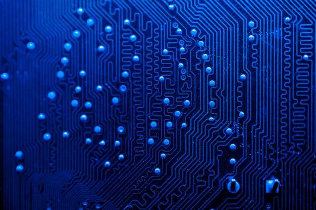 Blue themed circuit board close-up