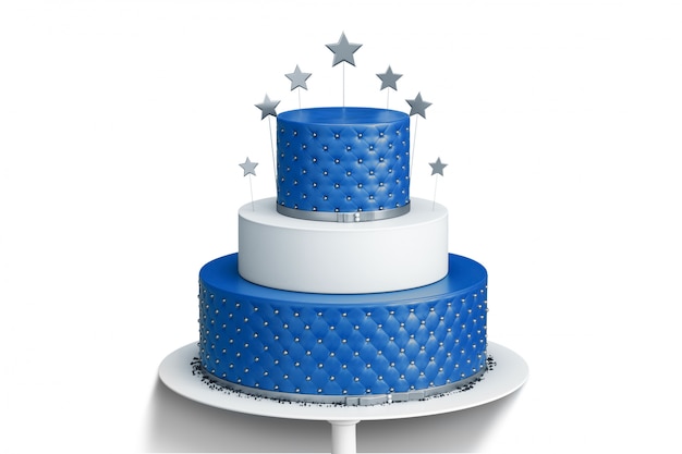 Blue three-tiered wedding cake