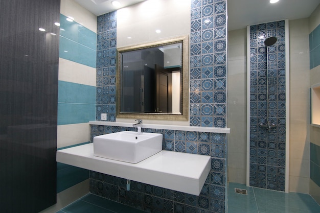 Blue Tile Modern Designed Washroom