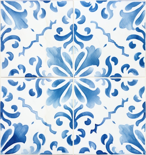 A blue tile pattern of watercolor tiles