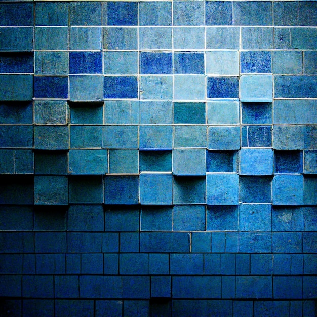 A blue tile wall with squares on it