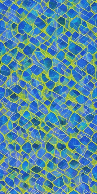 A blue tile with green and yellow squares