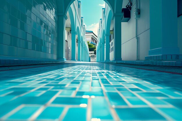 Blue Tiled Street Walkway