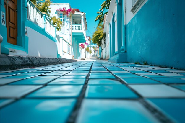 Photo blue tiled street walkway