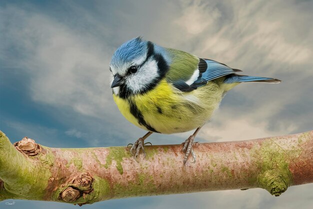 Photo blue titparus major on a branch