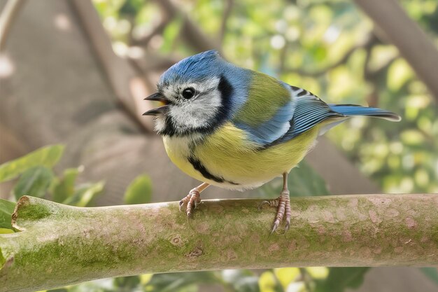 Photo blue titparus major on a branch