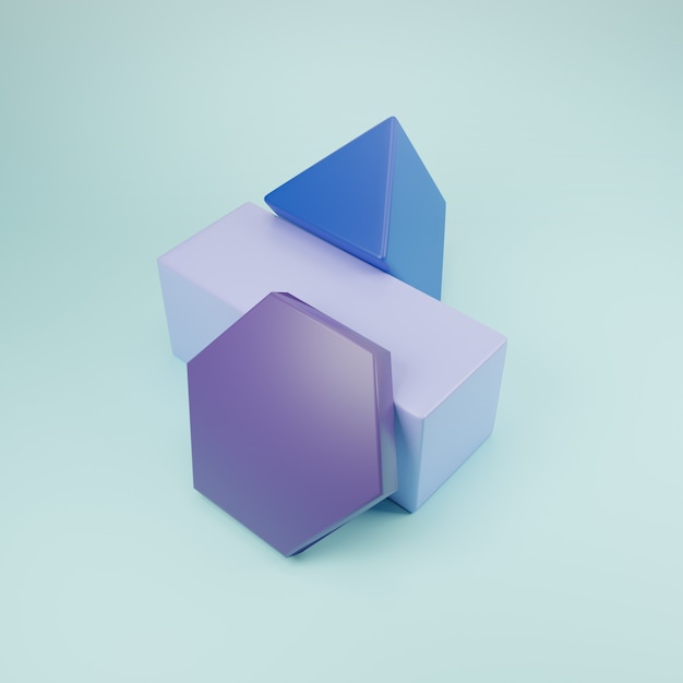 Foto set 3d di blocchi geometrici tono blu con sfondo blu