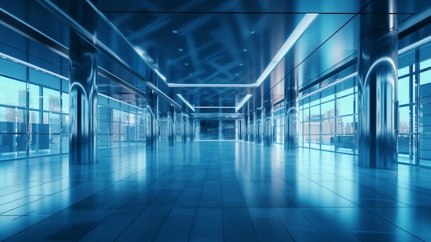 Blue toned building interior