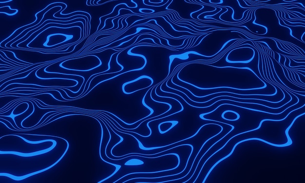 Blue topographic contour lines. Abstract mountain. 3D illustration.