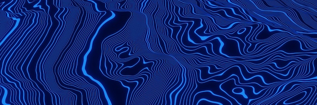 Blue topographic contour lines. Abstract mountain. 3D illustration.