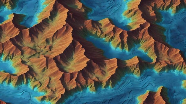 Blue topographic terrain contour line map