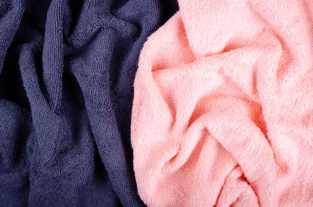 Blue towel fabric texture, top view photo.