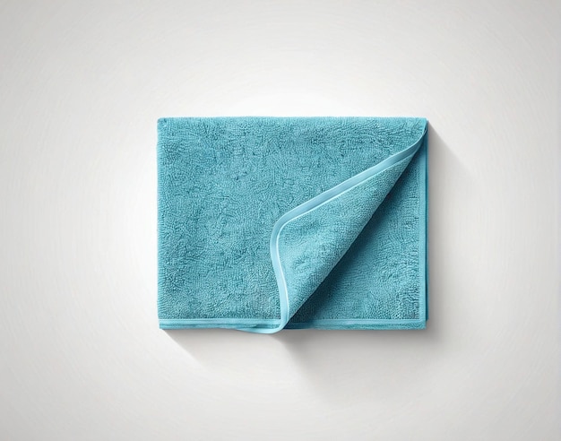 Photo a blue towel folded on a white wall