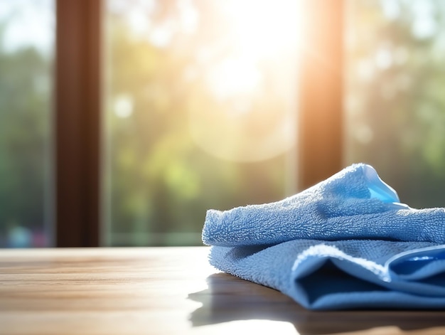 a blue towel on a table