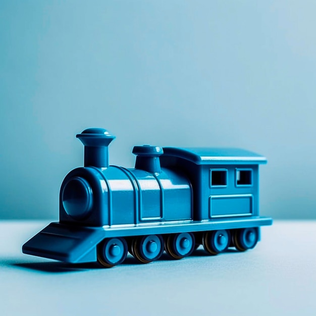 A blue toy train on a blue background