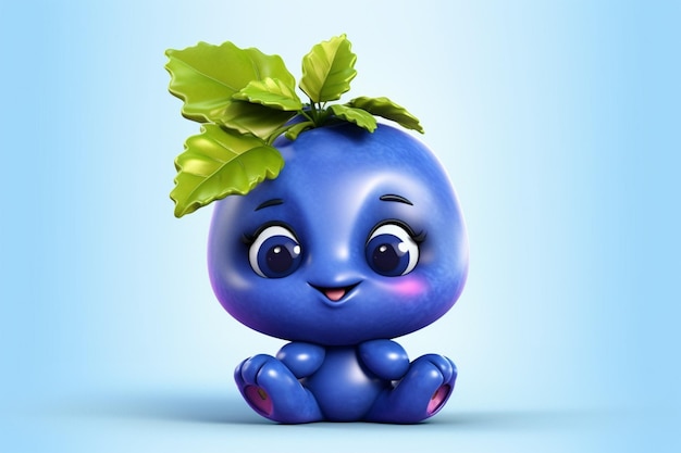 A blue toy with a green leaf on the head of it