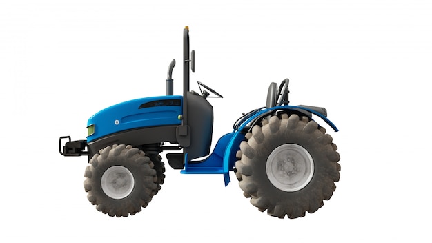 Blue tractor from one side, isolated