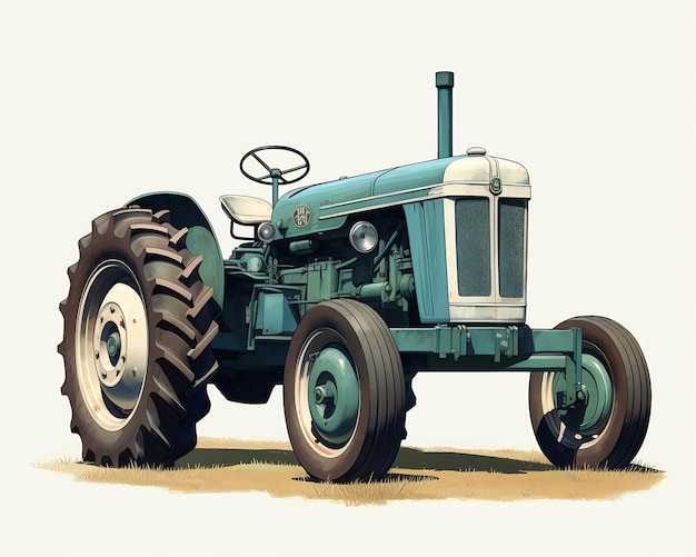 Photo blue tractor large tire ground illustration digital restoration malt car
