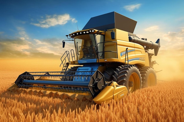 a blue tractor in a wheat field with the words " wheat " on the side.