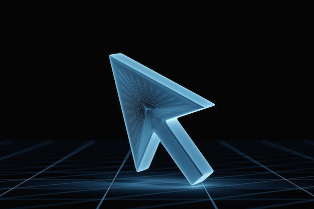 Photo blue transparent cursor icon 3d rendering isolated on black background cursor icon illustration