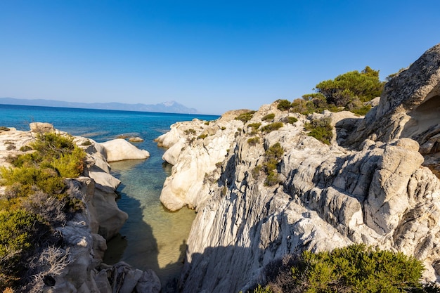 A blue transparent sea in the mountains