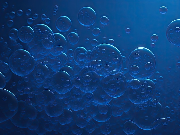 Blue transparent water bubbles molecules ai generative