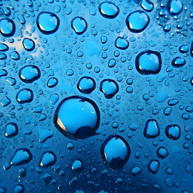 Blue transparent water droplets