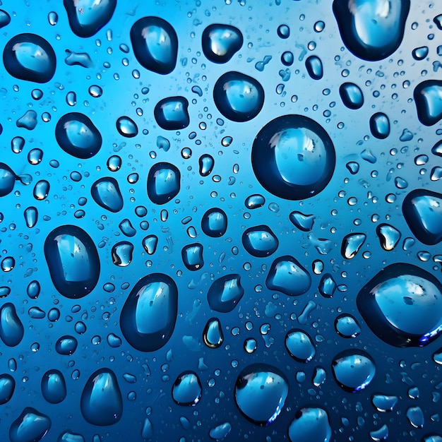 Blue transparent water droplets