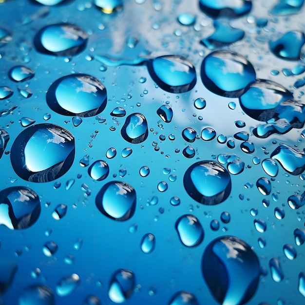 Blue transparent water droplets