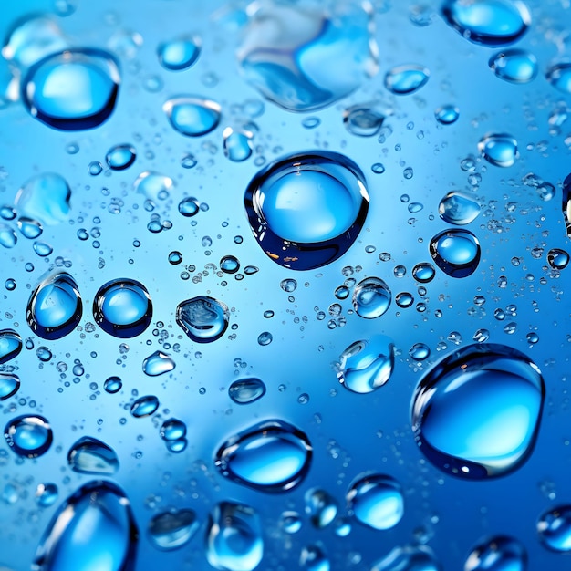 Blue transparent water droplets