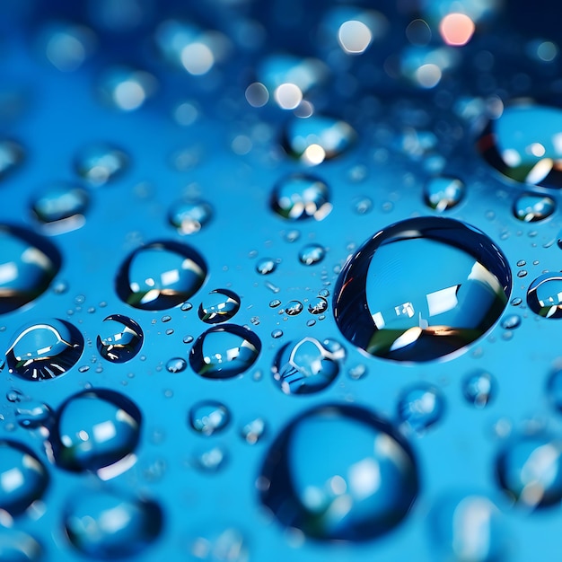 Blue transparent water droplets