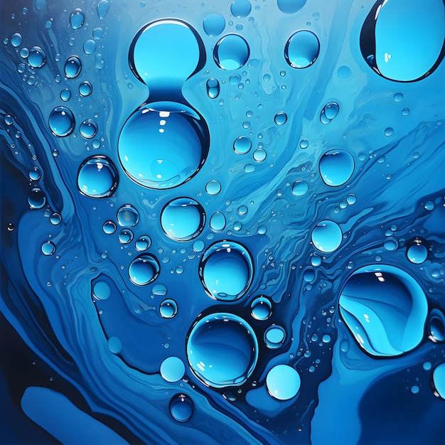 Blue transparent water droplets