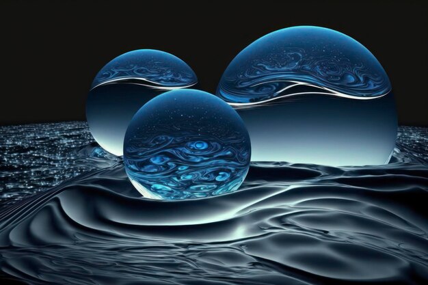 Blue transparent water wave circles