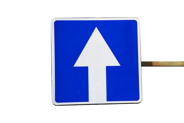 Blue transport sign. blue square with a white arrow. isolated.