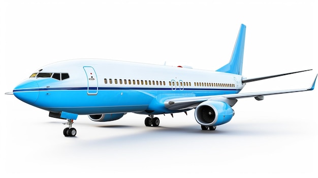 투명한 흰색 배경의 파란색 여행 비행기 기체