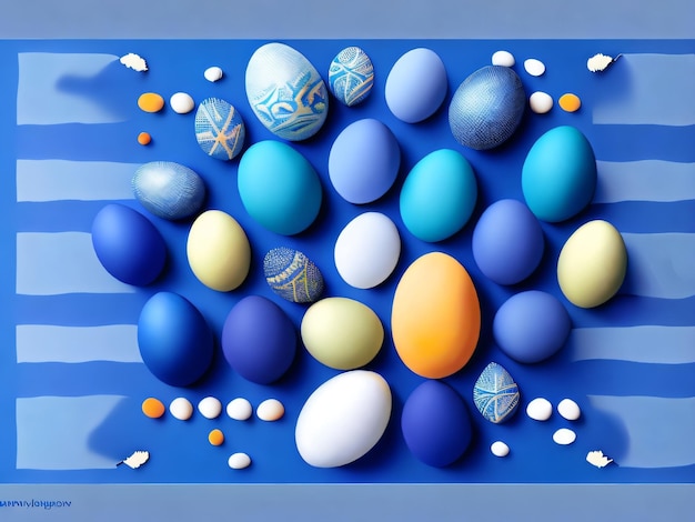 A blue tray with blue and white eggs and a white cross on it.