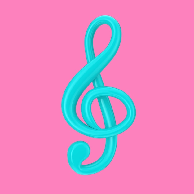 Chiave di violino blu in stile bicolore su sfondo rosa. rendering 3d
