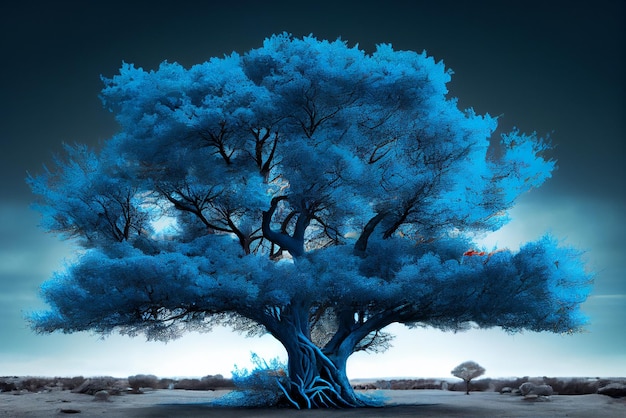 A blue tree with a tree in the middle