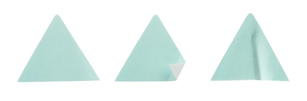 사진 파란색 삼각형 모양 스티커 레이블 집합 흰색 배경에 고립