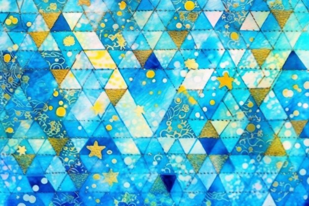 Photo blue triangle shapes polygonal geometric mosaic grid abstract and waves background