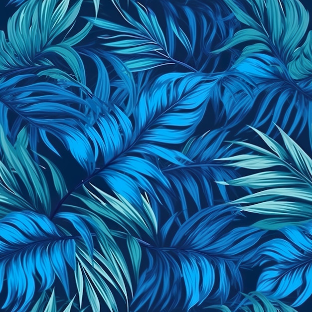 Blue tropical leaves pattern texture background