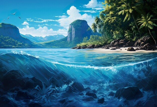 Blue tropical water landscape