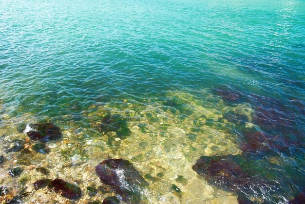 Blue tropical water with a sunlight reflections