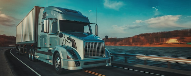 Photo ิฺblue truck running on the road.